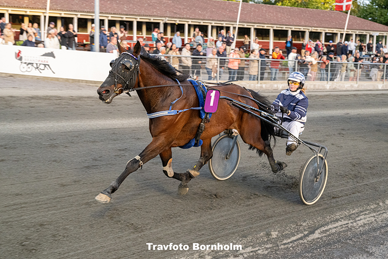 Emil Baunely med Julie Sjoeholm Jensen 5 august 2025 Fotograf Torben Ager Travfoto Bornholm TKA 8464
